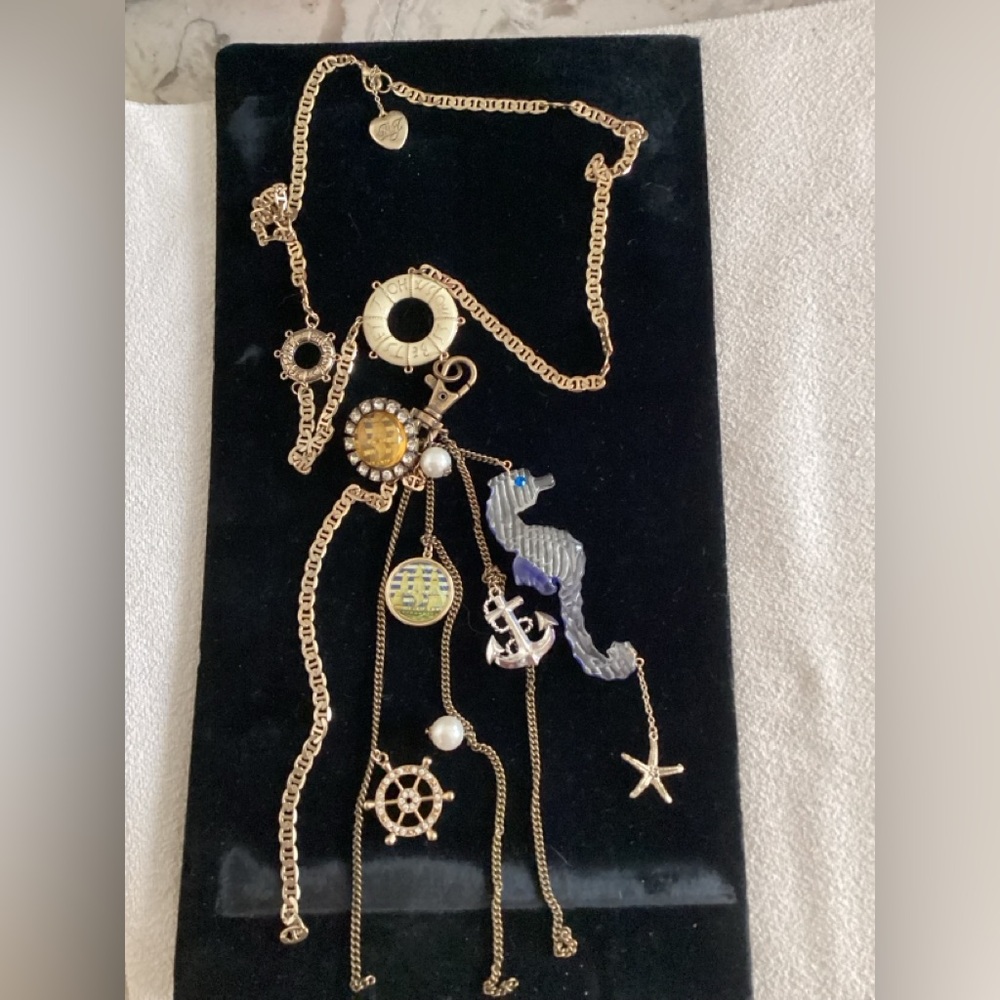 Vintage Betsey Johnson Rare Lucite Seahorse Anchor Preserver Necklace